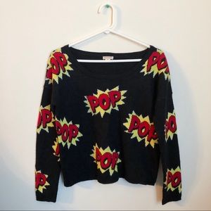 Black Comic Book Graphic Pop Cropped Sweater Small